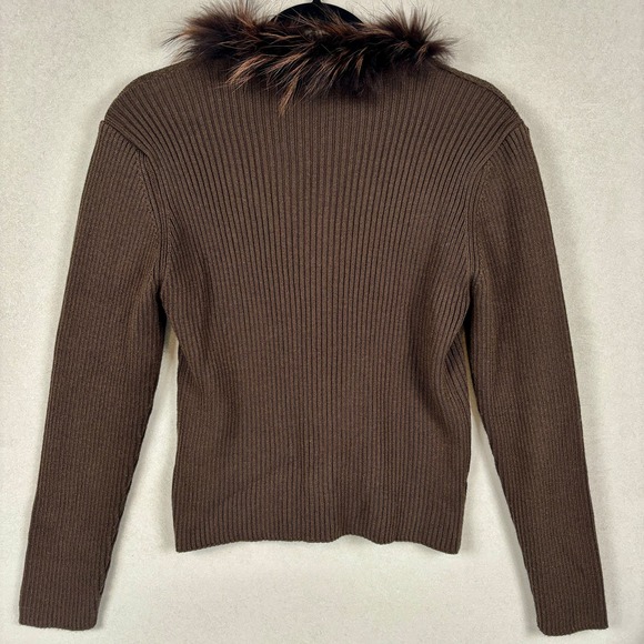 Mesmerize Dark Brown Sweater with Rhinestones and Fur Collar Women's Size L - Picture 2 of 3